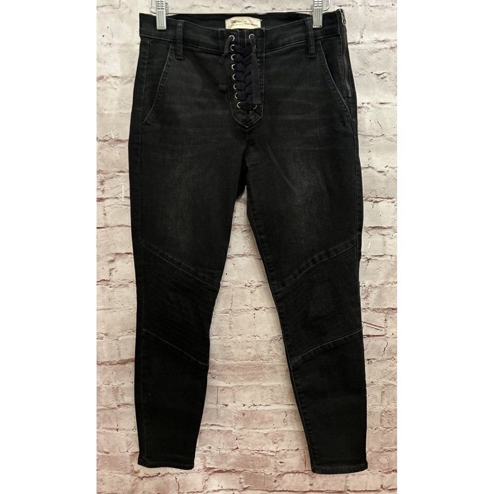 GAP Womens Washed Black True Skinny Jeans 29 Lace Up Moto Goth Bohemian Biker